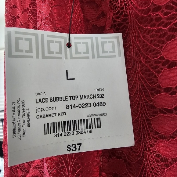 NWT Liz Claiborne Red Lace Sleeveless Bubble Hem Blouse Top Size L - Picture 9 of 11